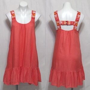 Black Tape Embroidered Straps Tiered Ruffled Hem A-line Tunic Dress Medium